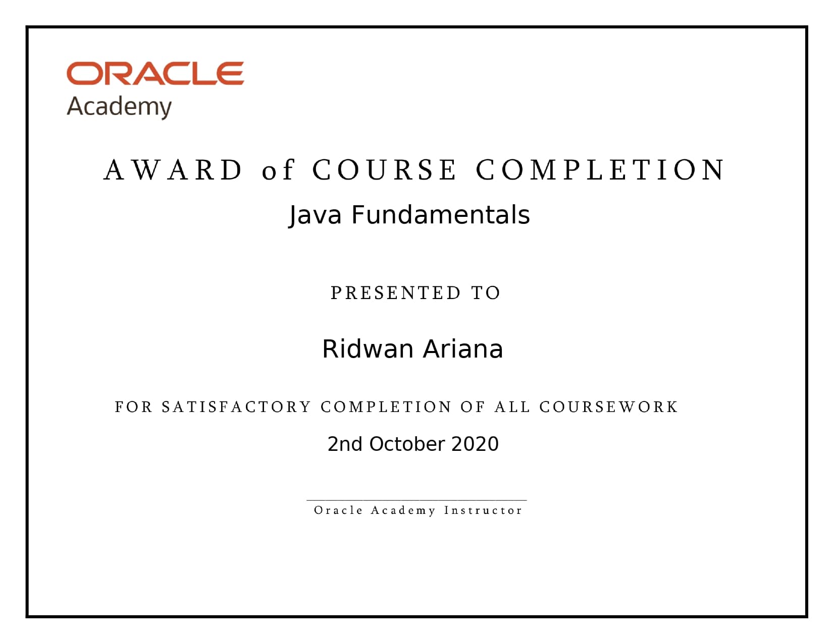 Java Fundamental Course By Oracle